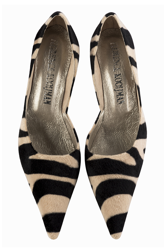 Safari black women's open arch dress pumps. Pointed toe. Very high slim heel. Top view - Florence KOOIJMAN